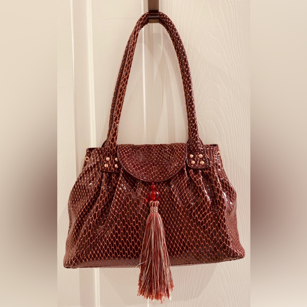 Italian La Gioe do Toscana Leather Snake Skin Embossed Hobo Bag